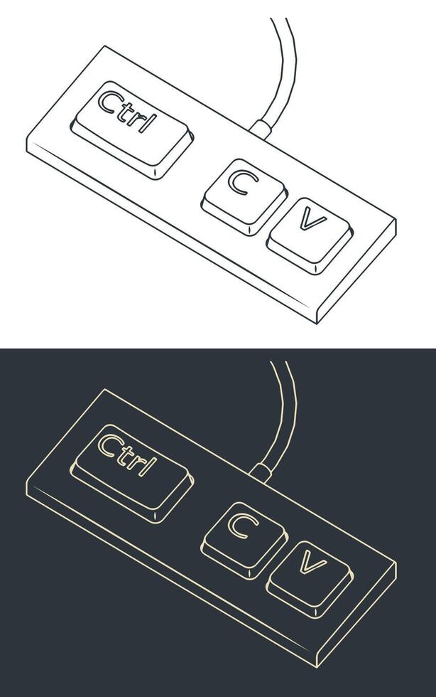 Keyboard with three keys Ctrl C and V ironic illustrations vector