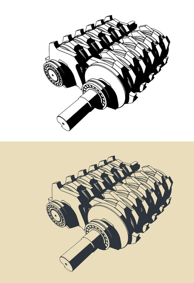 Two shaft shredder blades illustrations vector