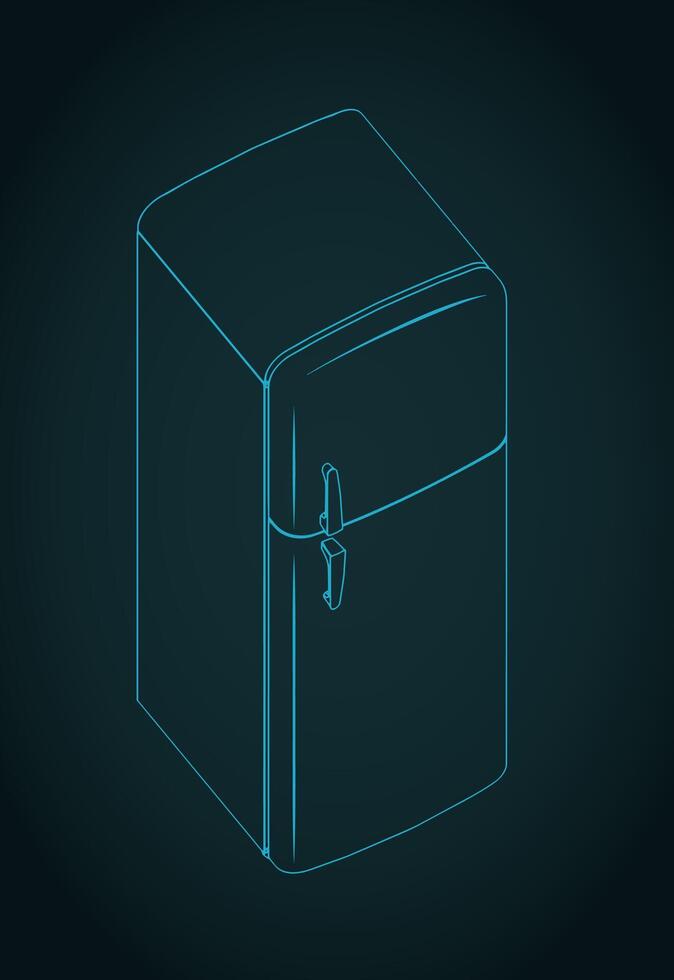 Retro refrigerator isometric blueprint vector