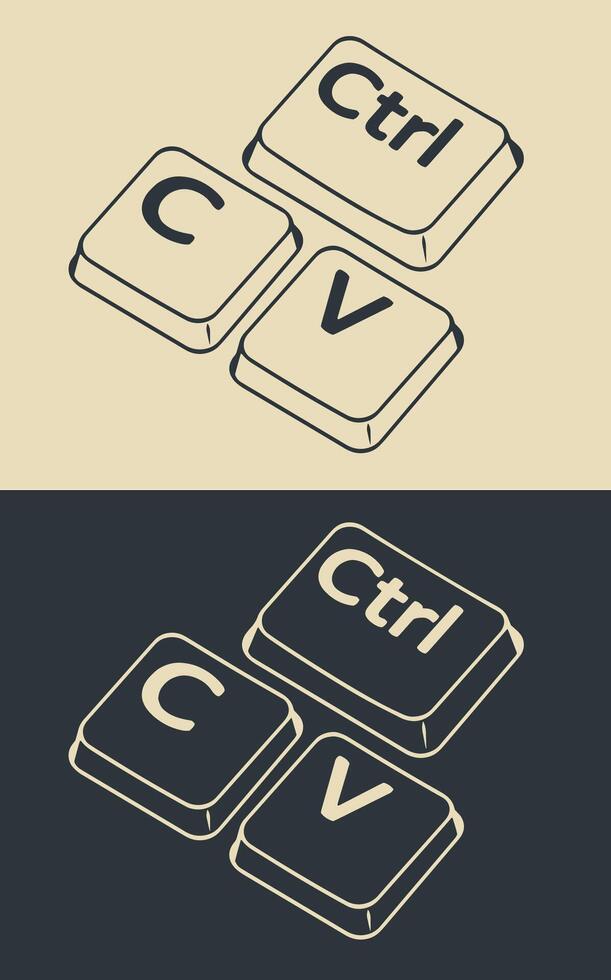 Ctrl c and ctrl v keys stylized illustrations vector