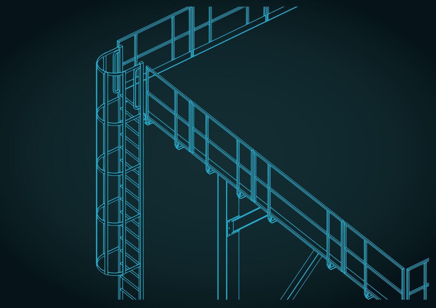 Industrial metal structure with ladder isometric drawing close up vector