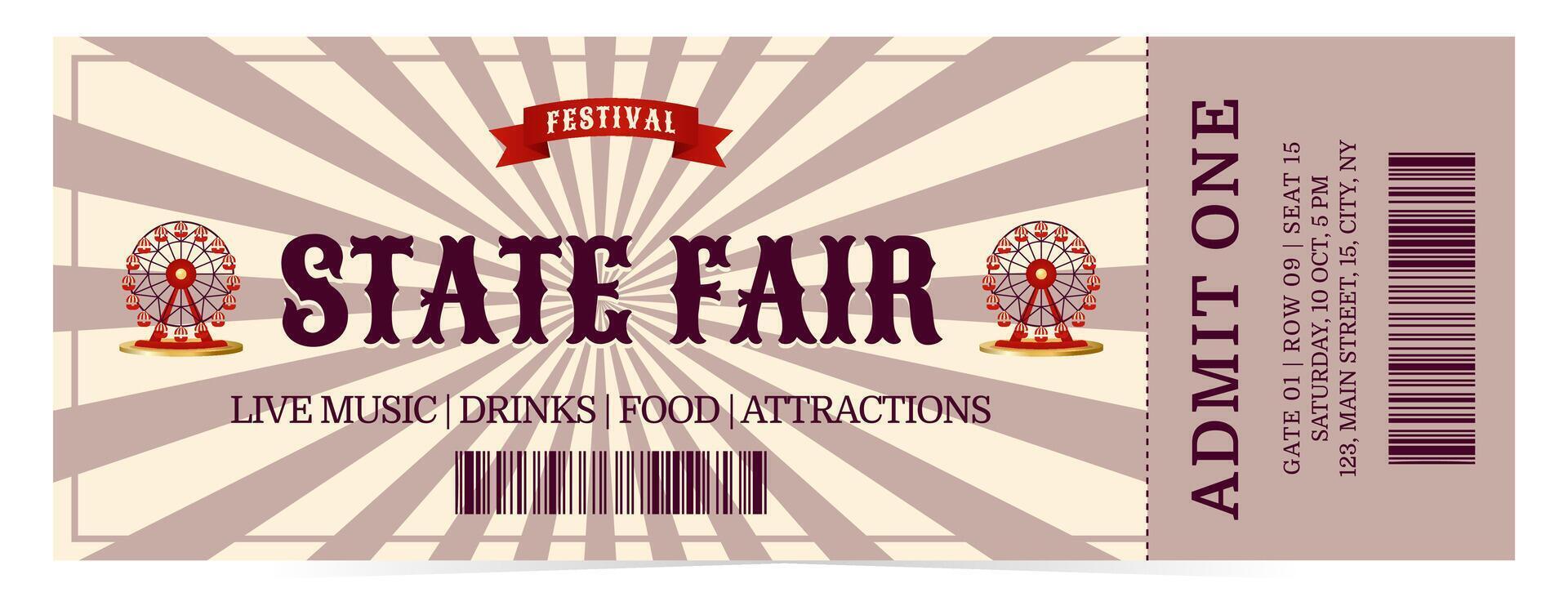 State fair festival ticket in retro style. Flat illustration on white background vector