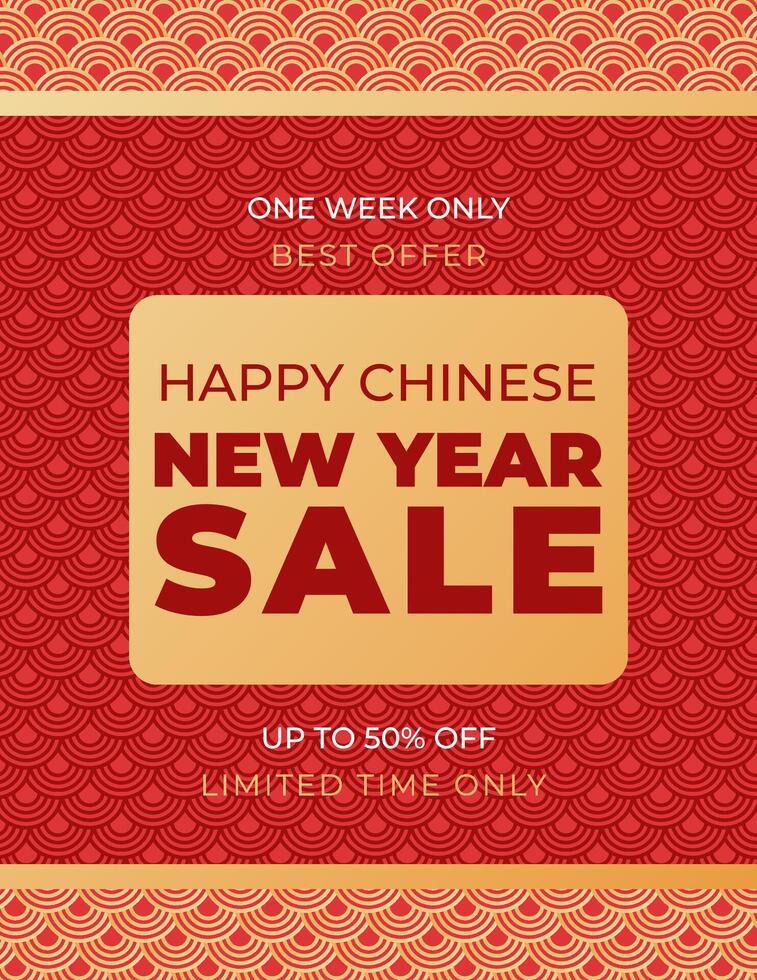 Happy Chinese New Year sale poster. Promotion, best offer template. Red and gold colors. illustration vector