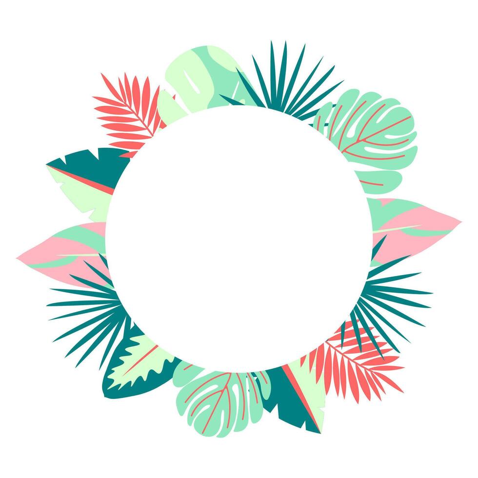 Colorful round tropical summer frame for party decor, beach events or tshirt prints. illustration vector