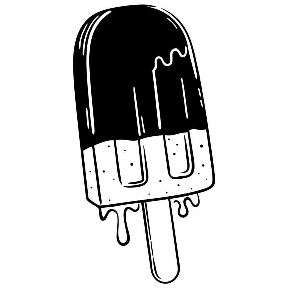 A stylized illustration of a delicious ice cream pop stick coated in dark chocolate, a perfect visual treat for any season. vector