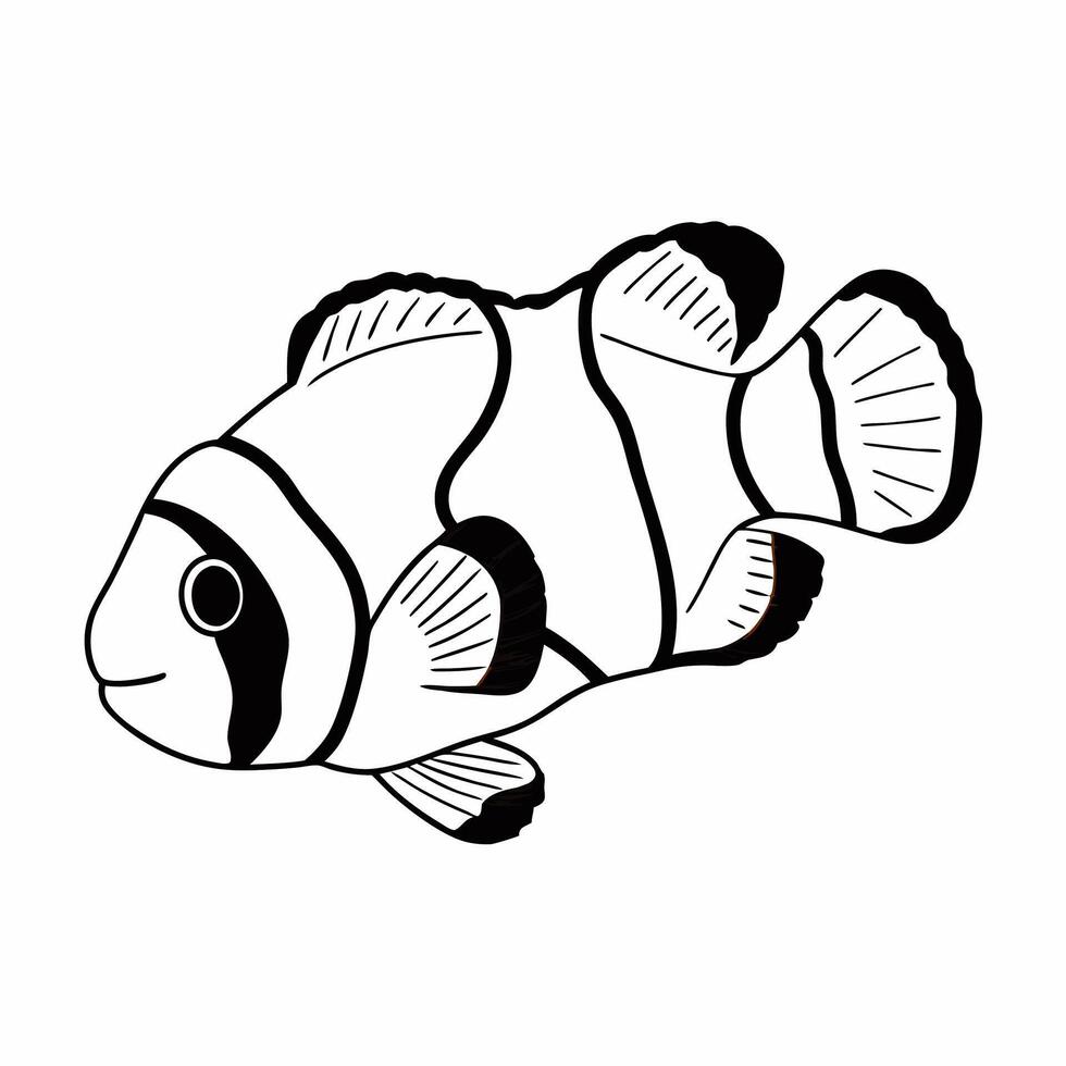 An image of a clown fish coloring page in doodle style vector