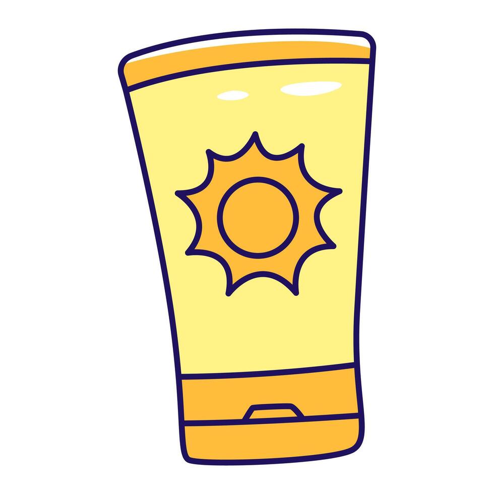 A cartoon style representation of sunscreen tube, promoting safe sun practices and protection against harmful UV rays. vector