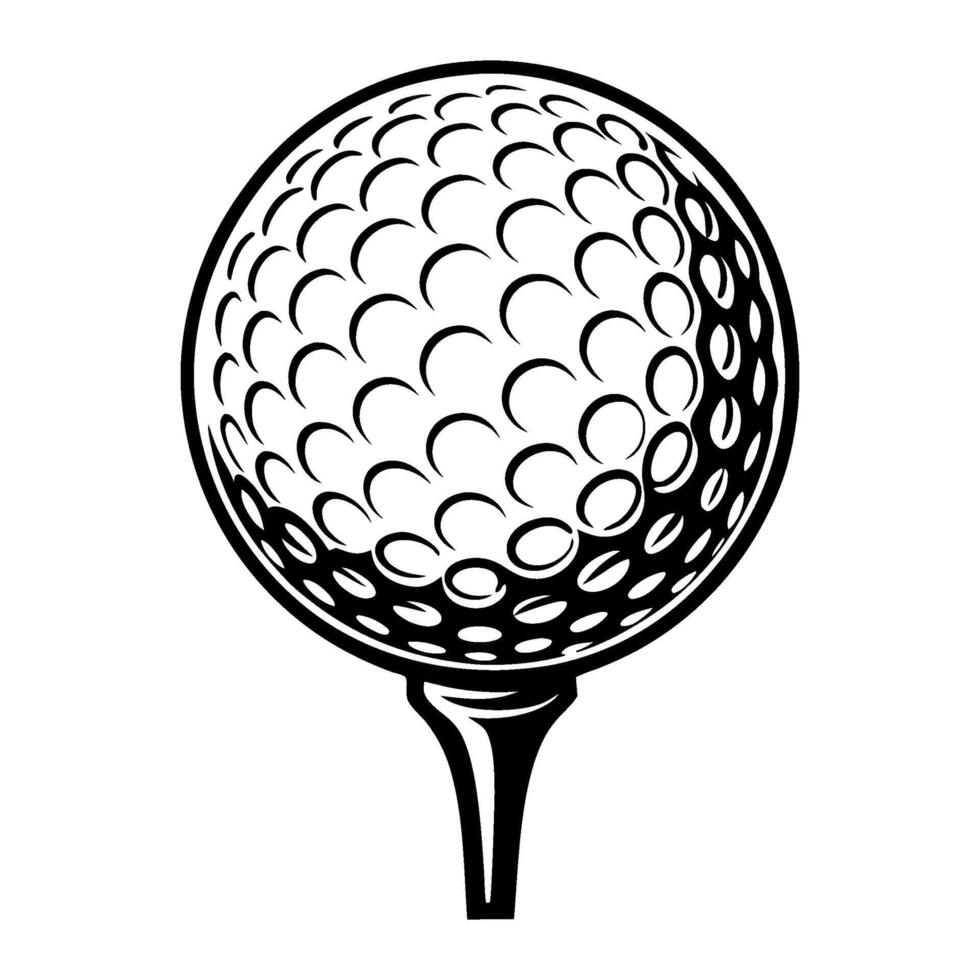 Black and white illustration of a golf ball on a tee vector