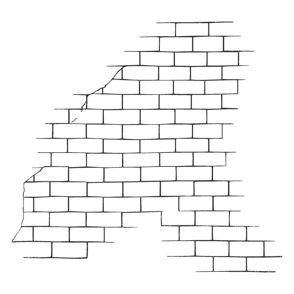 Imperfectly drawn brickwork pattern in black outline vector