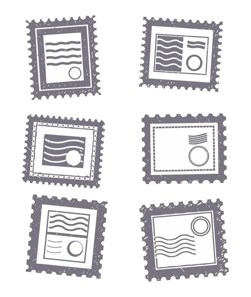 Set of grunge postage stamps with abstract designs in gray vector