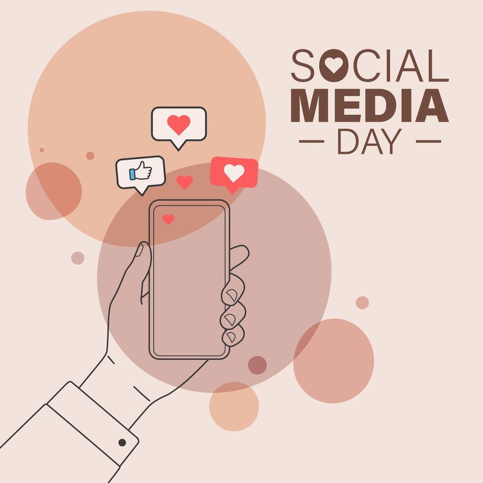 Hand using phone with hearts, concept for Social Media Day vector
