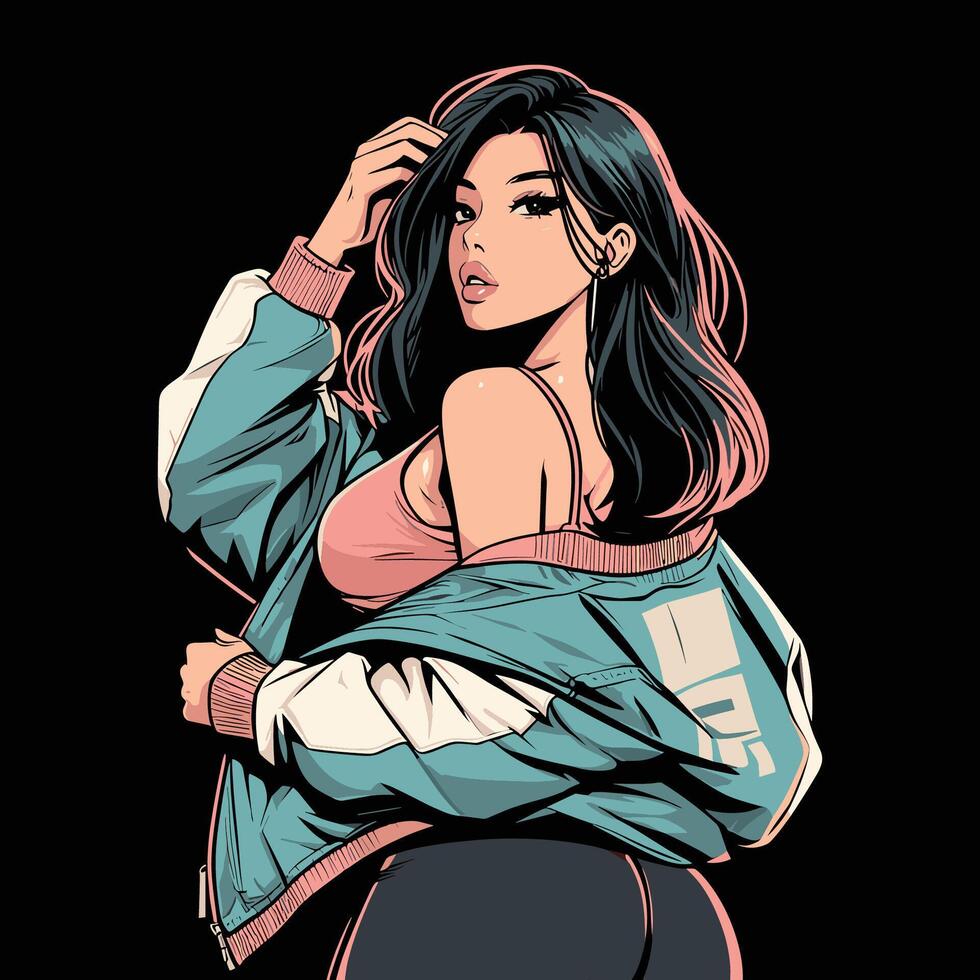 nostalgic lofi anime girl illustration artwork vector