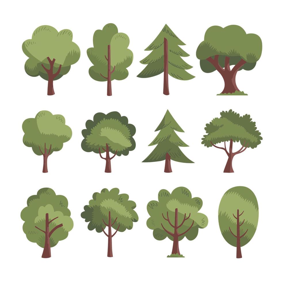 Set of different plants and trees vector