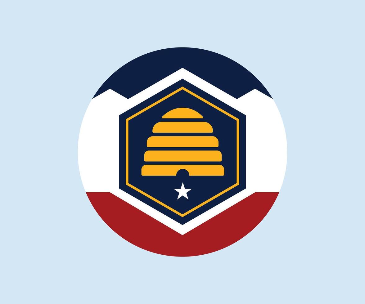Utah State Round Flag with Beehive, Mountains, and Star. Utah State Seal in a Circular Badge. vector