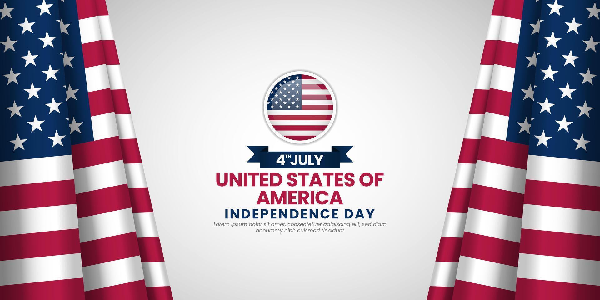 USA flag for Independence day banner background 4 July design with realistic waving flag vector