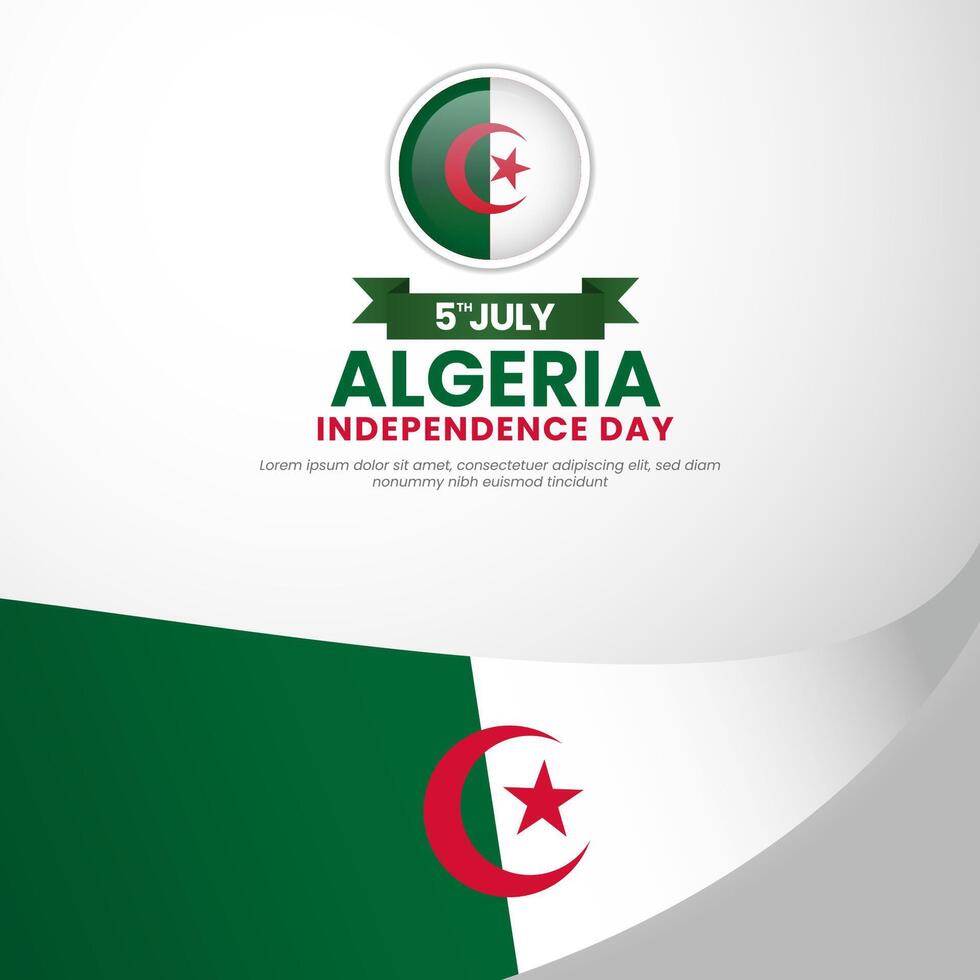 Algerian flag for Algeria independence day square banner with realistic flag vector