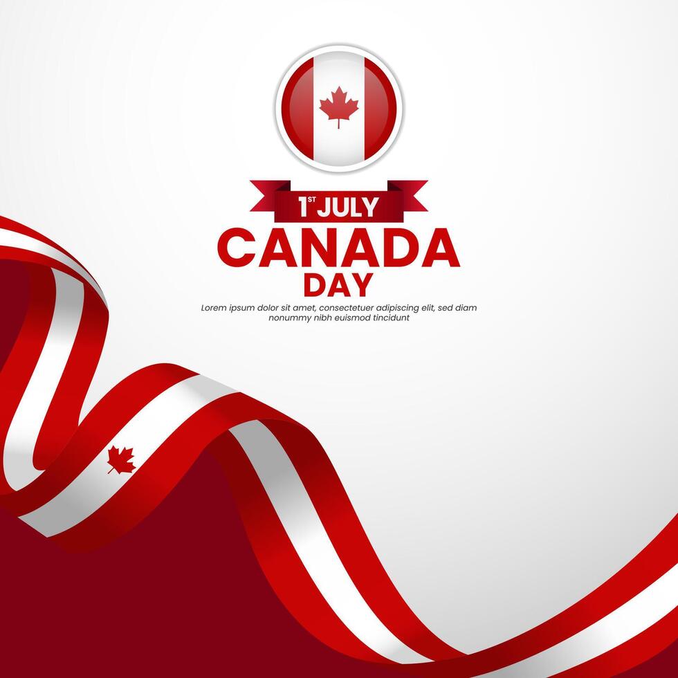 Canada day greeting card, square background with waving ribbon flag vector