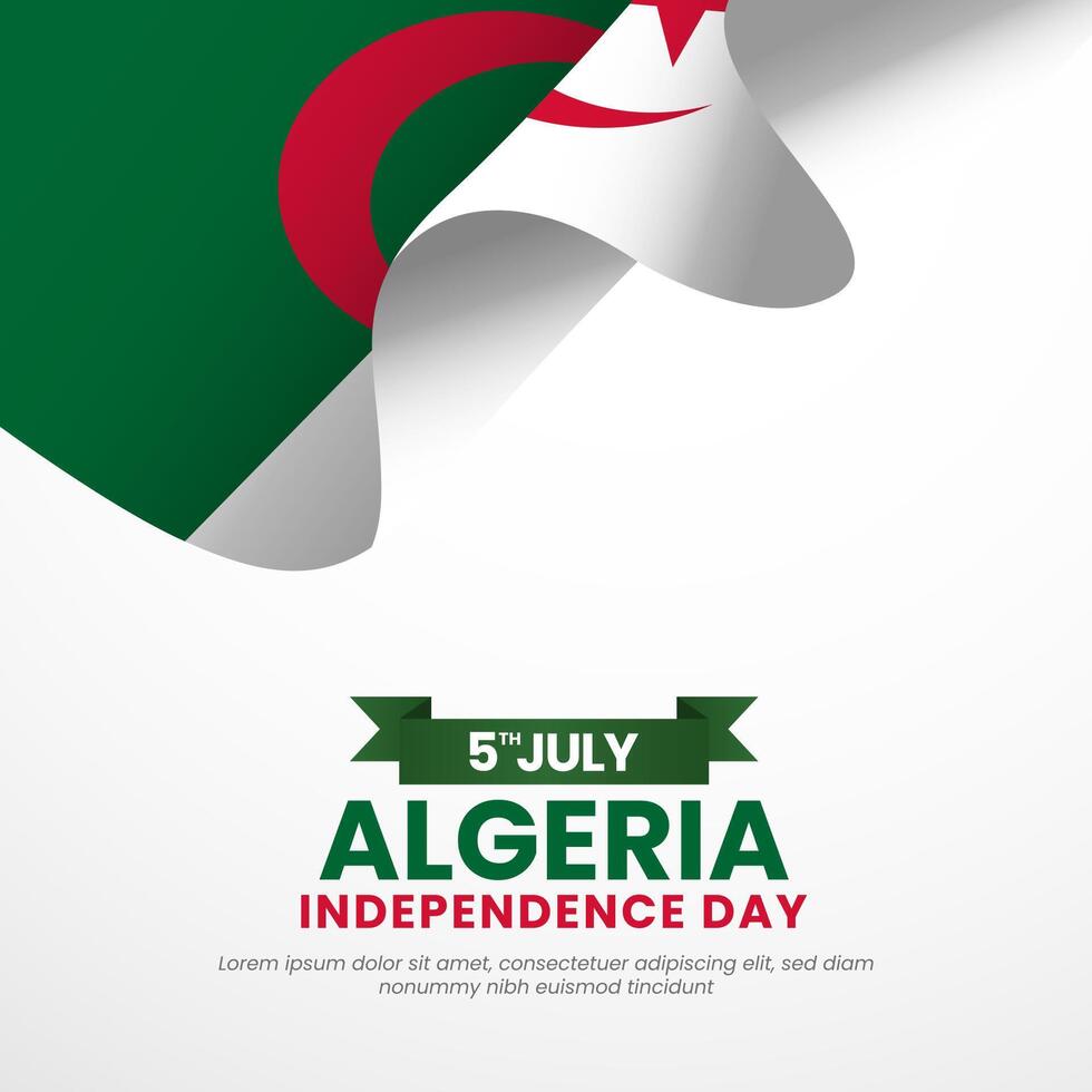 Algerian flag for Algeria independence day square banner background with realistic flag vector