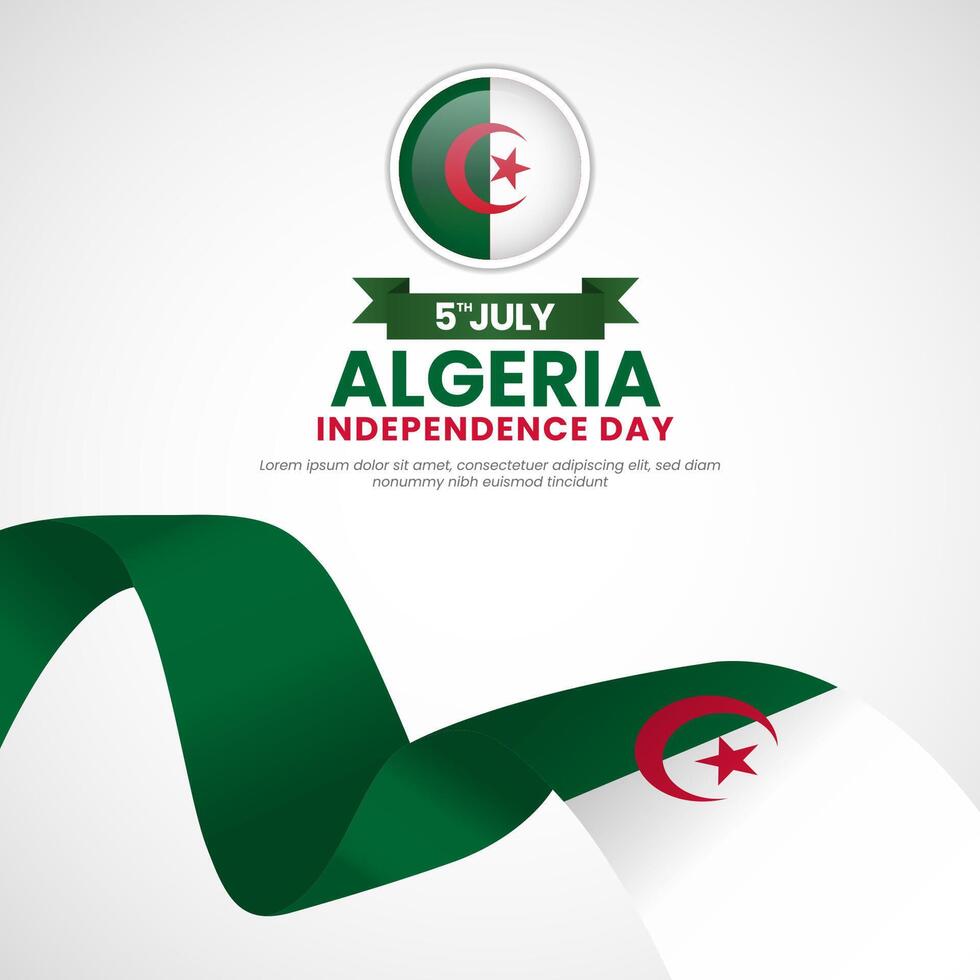 Algeria independence day square banner background with waving ribbon flag vector