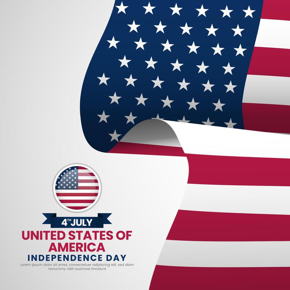 USA flag for America Independence day square banner background with realistic flag vector