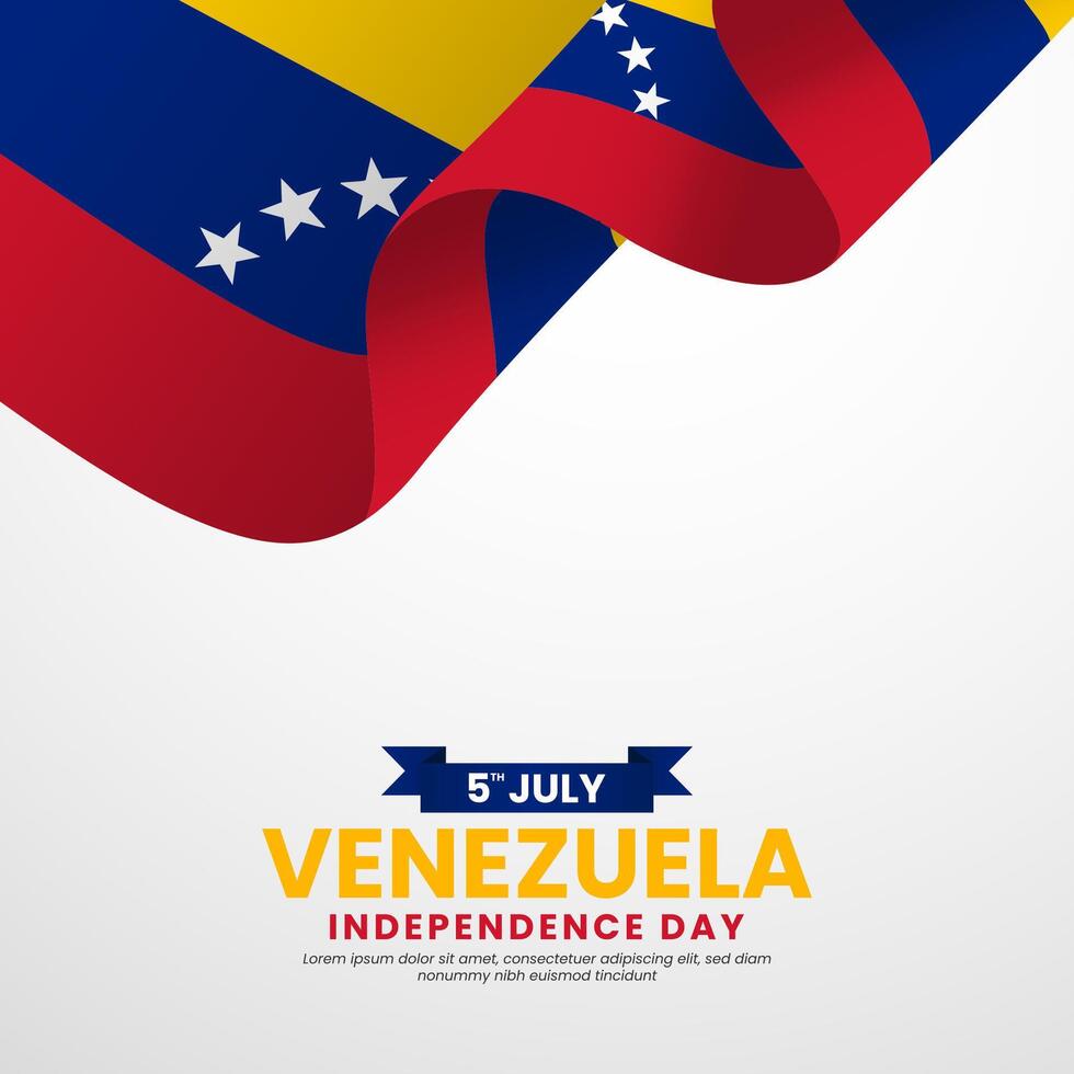 Venezuela independence day greeting card, square background with realistic flag vector