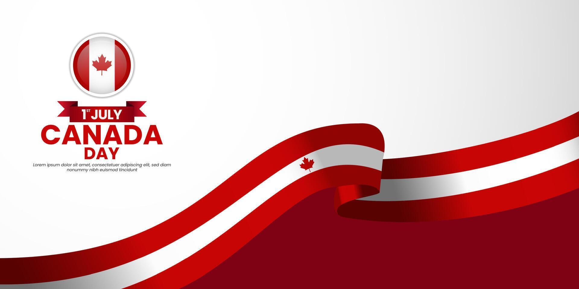 Canada day banner background 1 July element with realistic waving flag vector