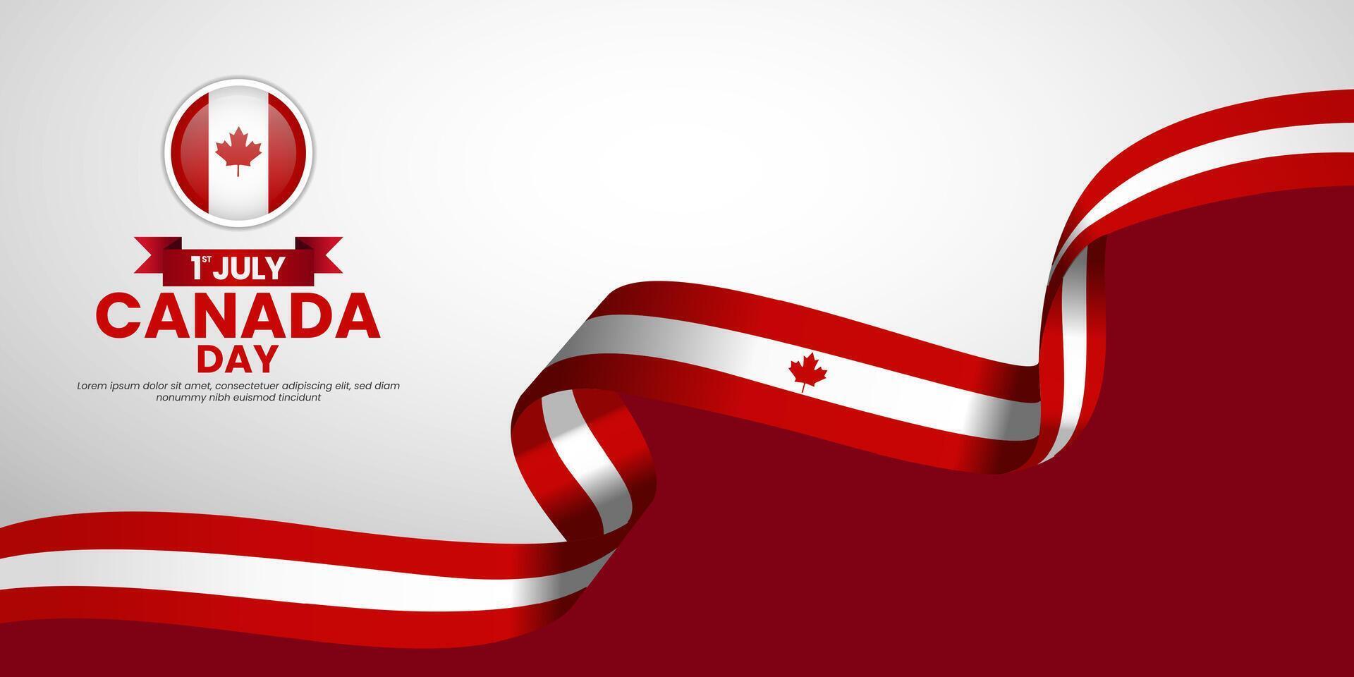 Canada day banner background 1 July design element with realistic waving flag vector