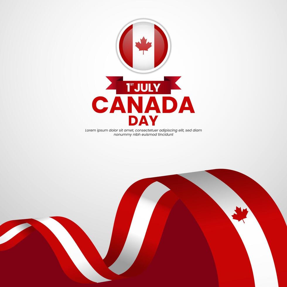 Canada day greeting card background with waving ribbon flag vector