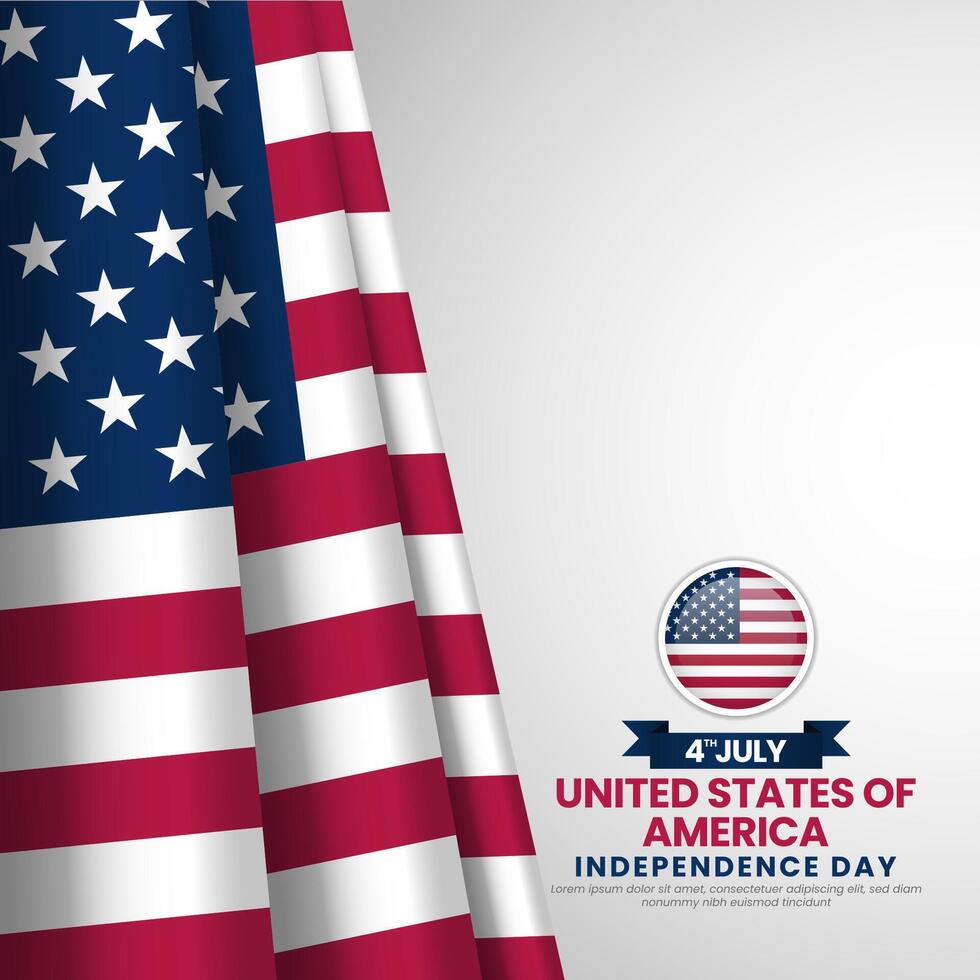 USA flag for America Independence day square background with realistic flag vector