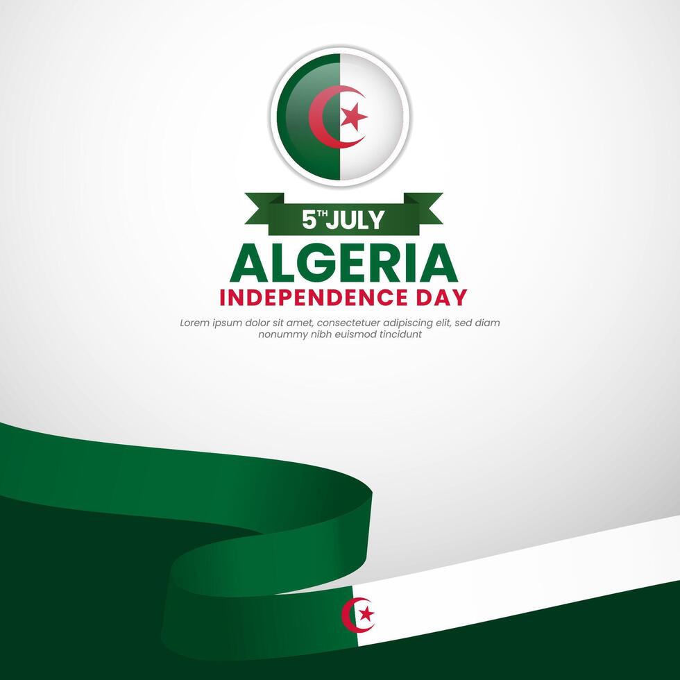 Algeria independence day greeting card, square banner background with waving ribbon flag vector