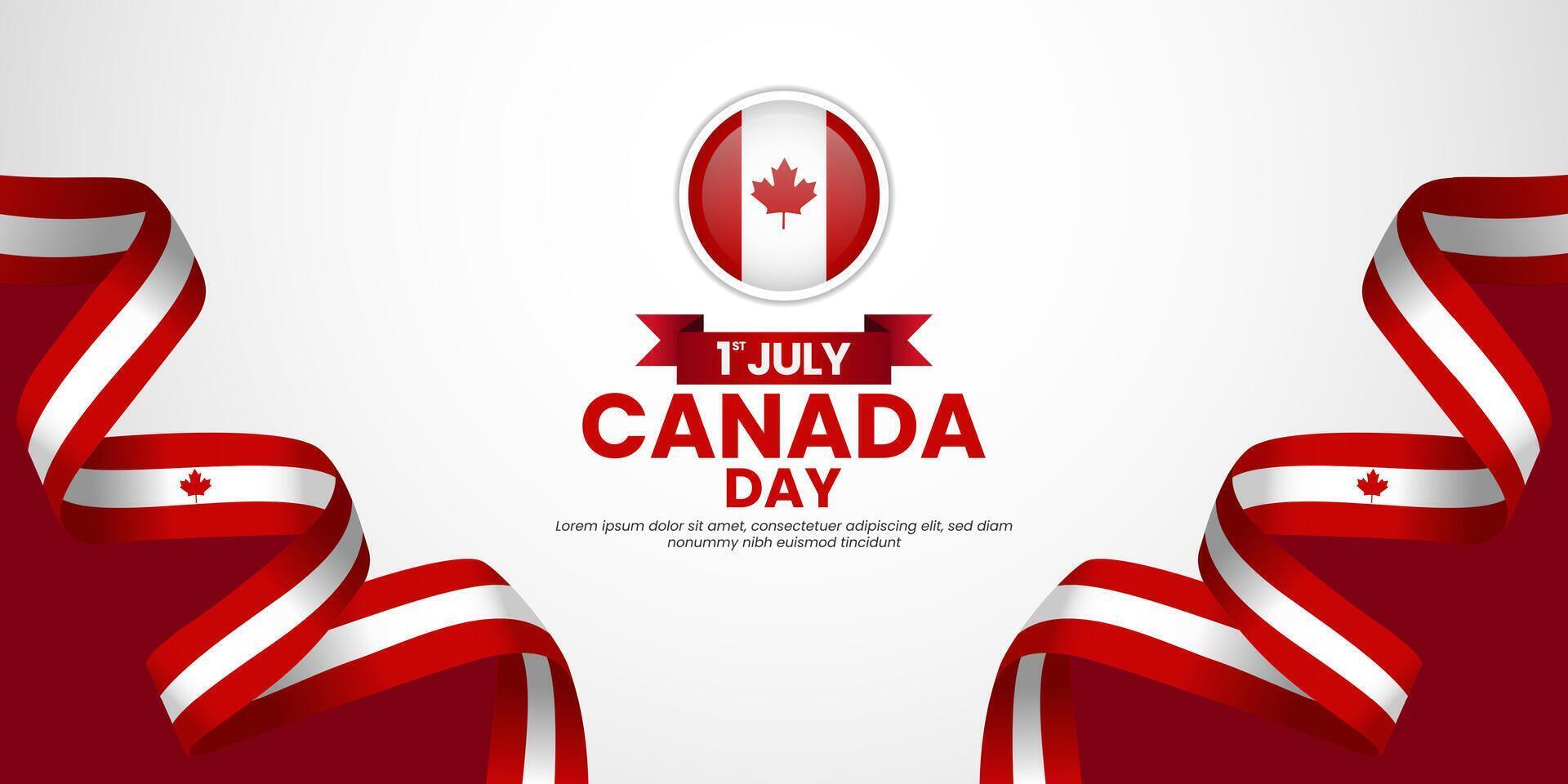 Canada day banner background design with realistic waving flag vector