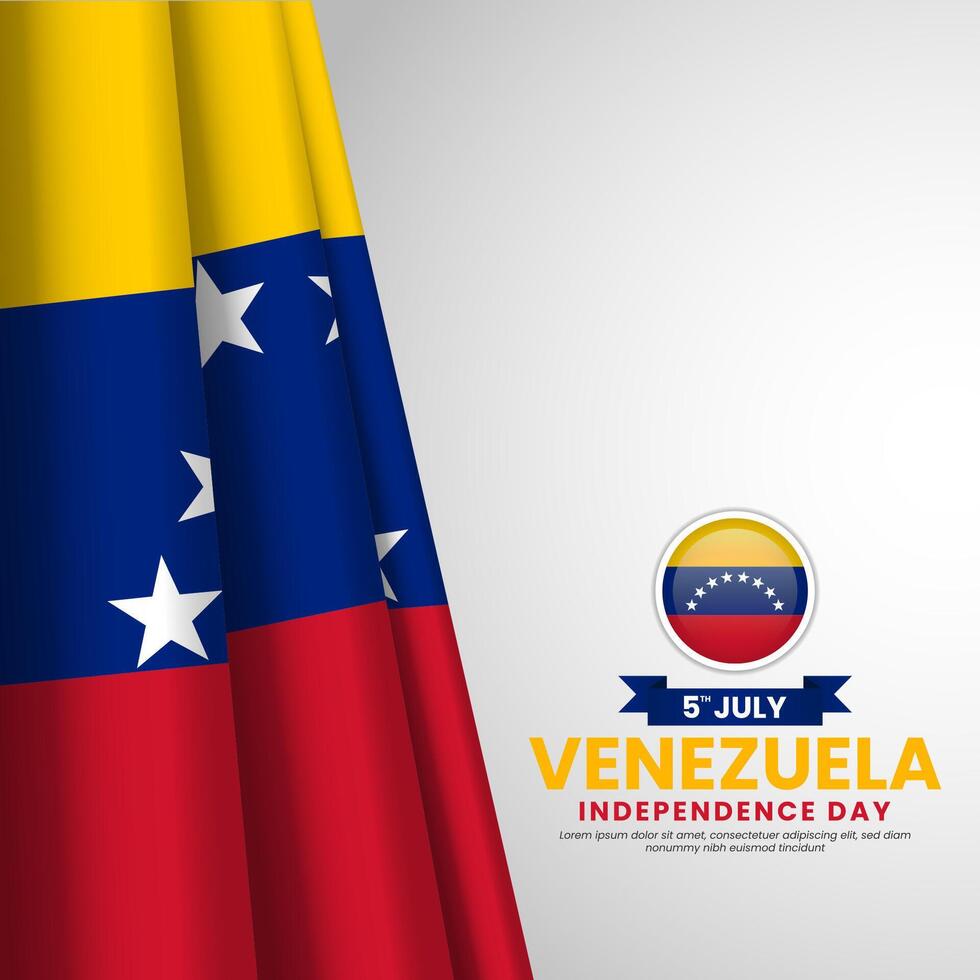 Venezuela independence day square banner background with realistic flag vector