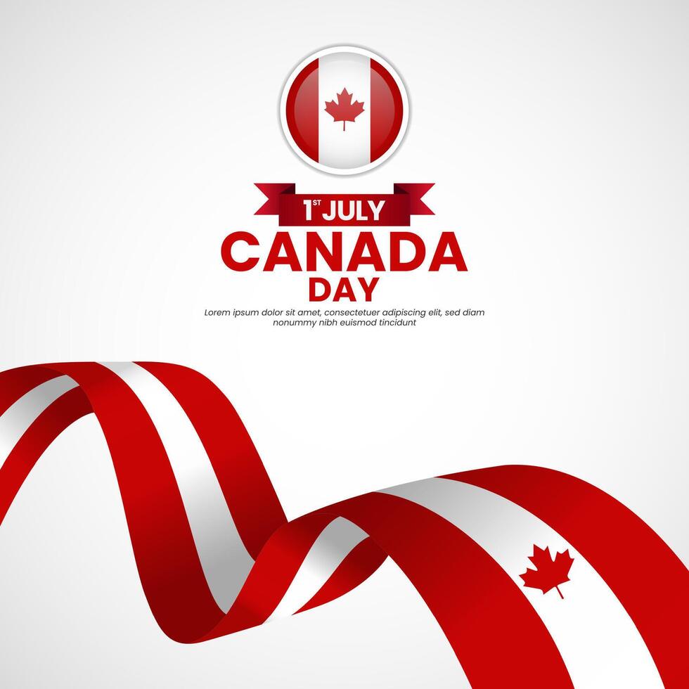 Canada day greeting card, banner background with waving ribbon flag vector