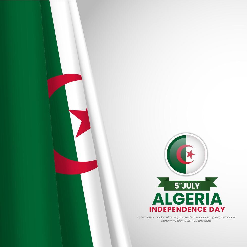 Algerian flag for Algeria independence day square background with realistic flag vector