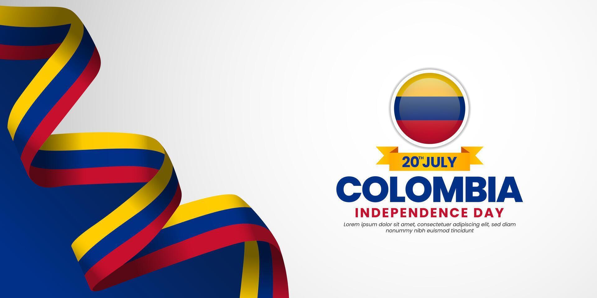 Colombia Independence day banner background 20th July design element with waving ribbon flag vector