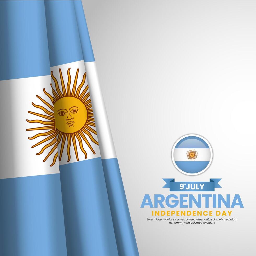 Argentina flag for independence day square banner background with realistic flag vector