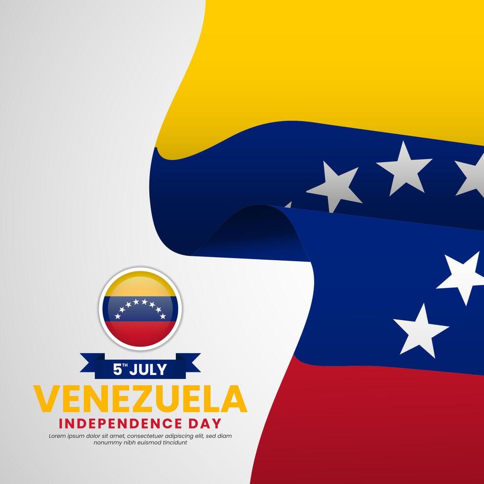 Venezuela independence day greeting card, square banner background with realistic flag vector