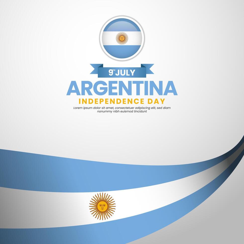 Argentina flag for national independence day square background with realistic flag vector