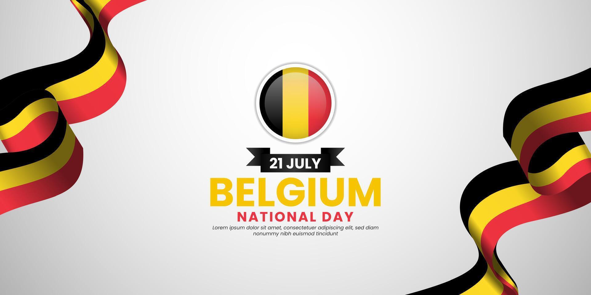 Belgium national day banner background design element with realistic waving flag vector