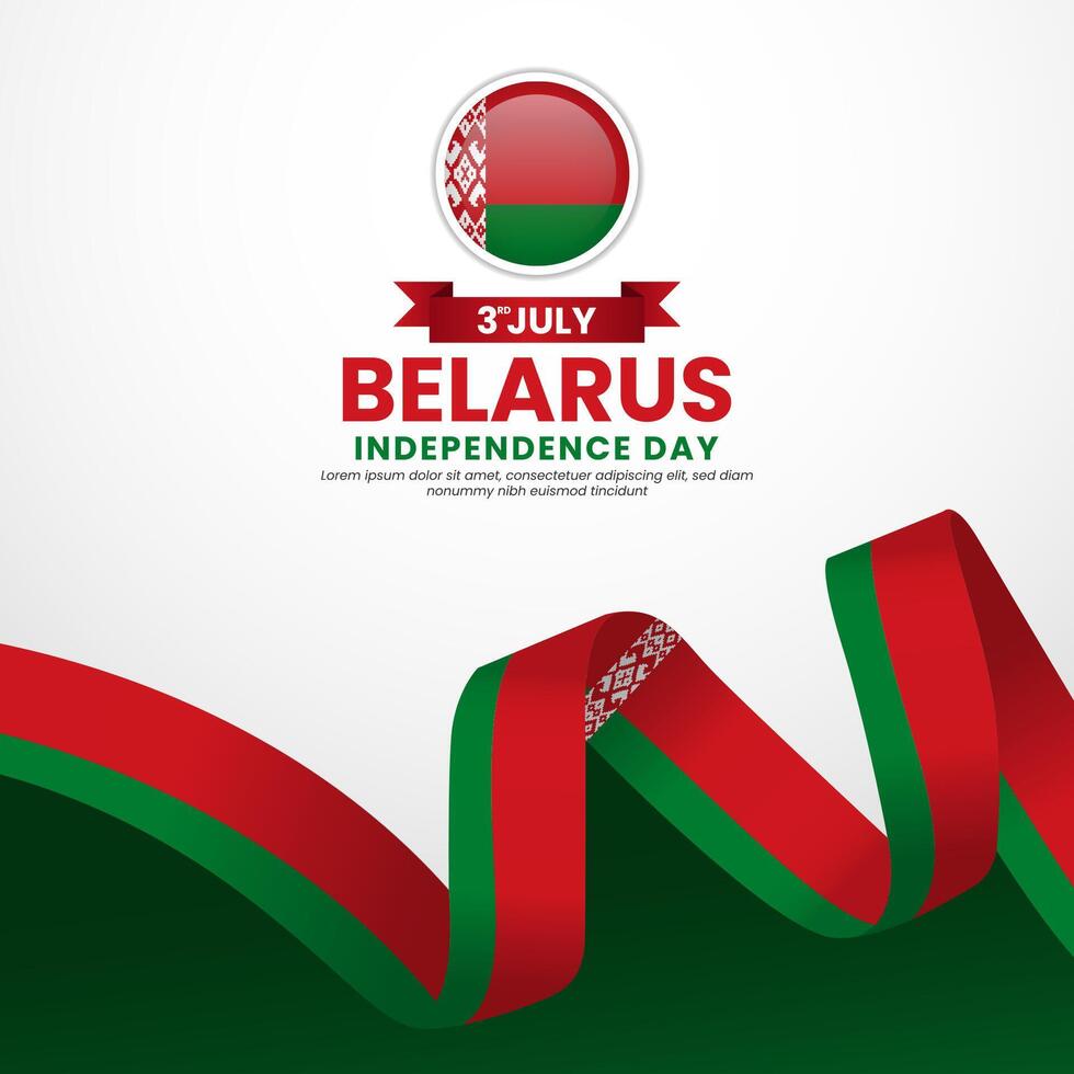 Belarus independence day greeting card, square background with warving ribbon flag vector