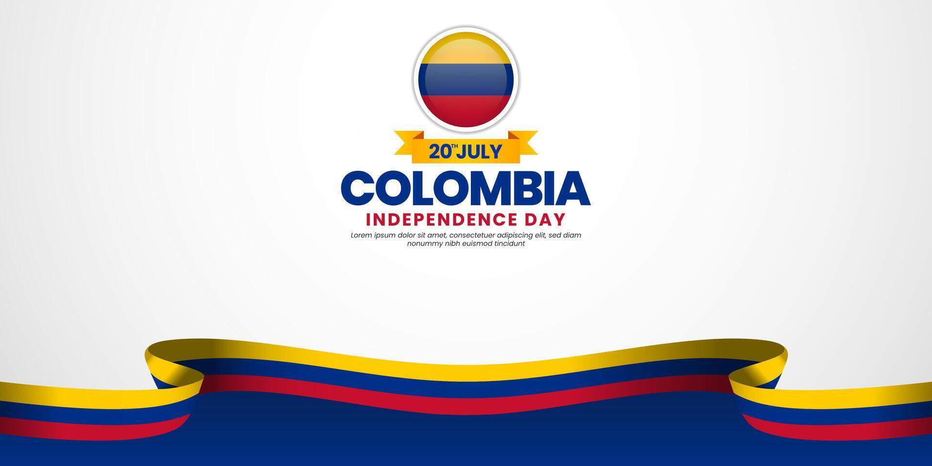 Colombia Independence day background 20th July design element with waving ribbon flag vector
