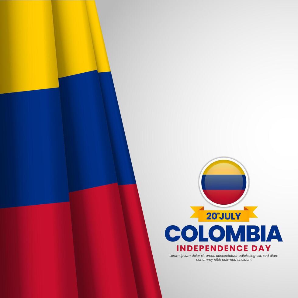 Colombian flag for colombia independence day square banner with realistic flag vector