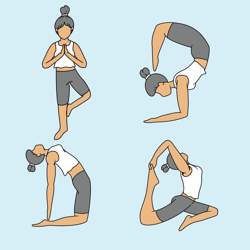 some illustrations of a woman's yoga style in a flat and faceless style vector