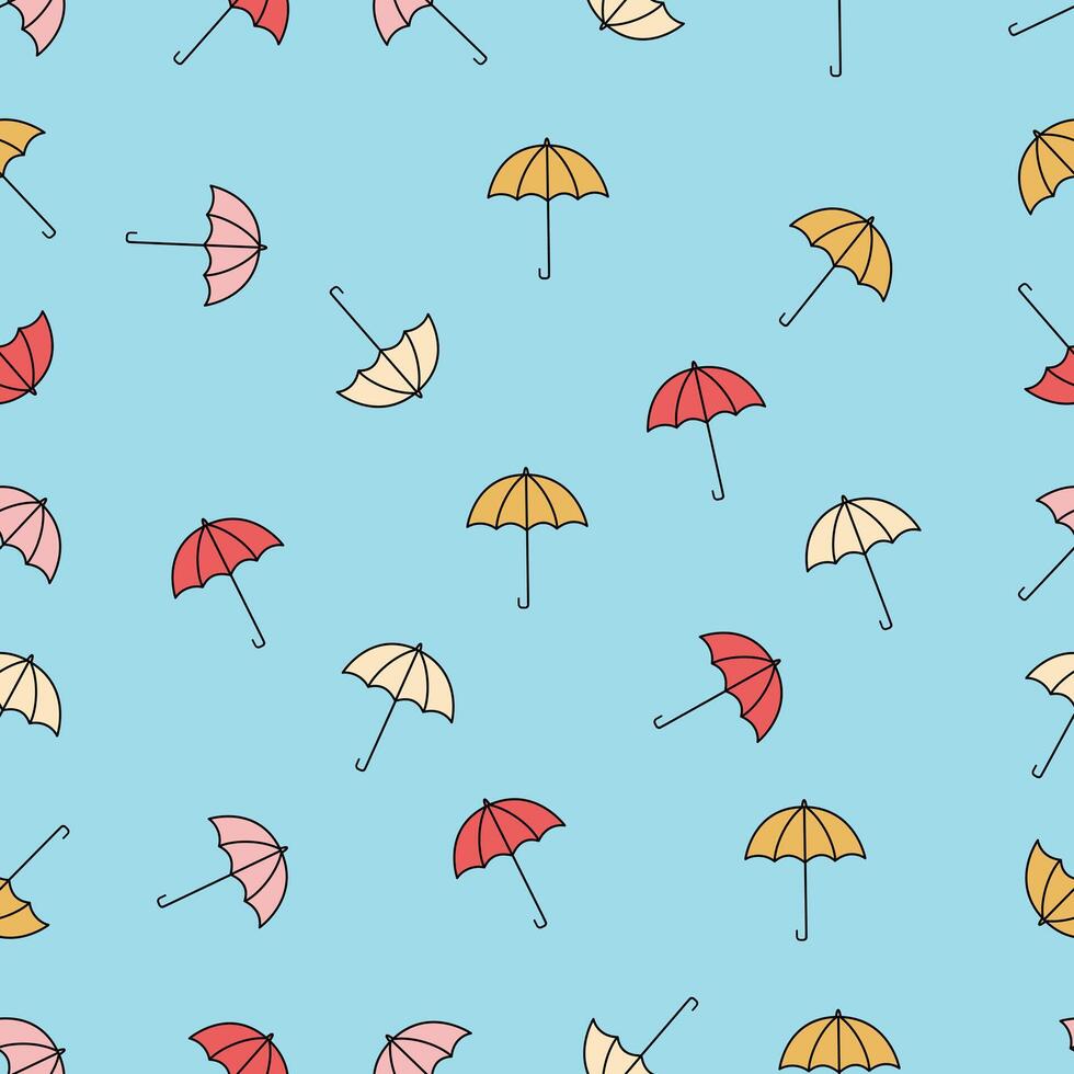 Seamless Pattern With Pastel Style Umbrellas, on a light blue background, for print or wallpaper vector