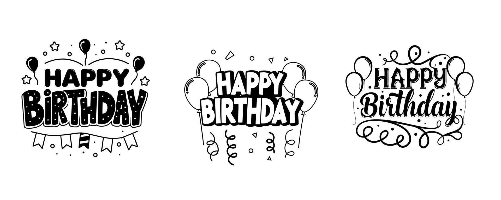Happy birthday white graphics set isolated on white background vector