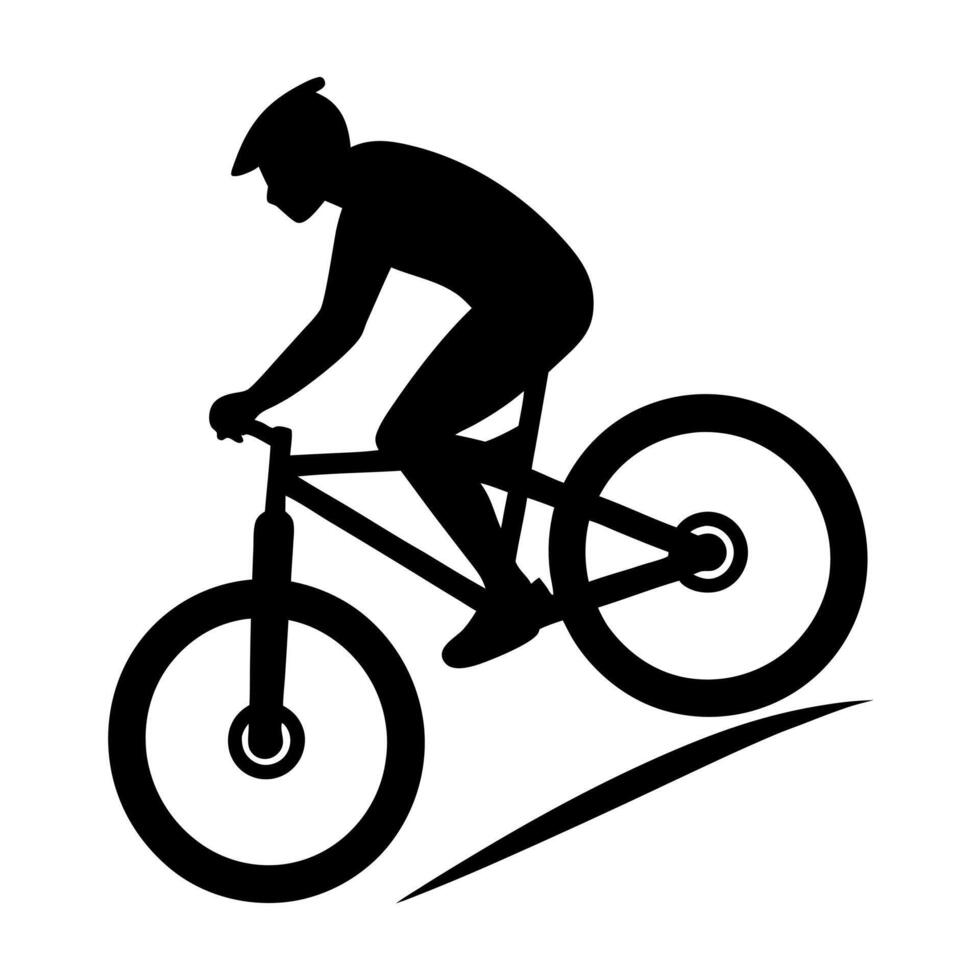 Mountain biker performing tricks silhouette graphic isolated on white background vector