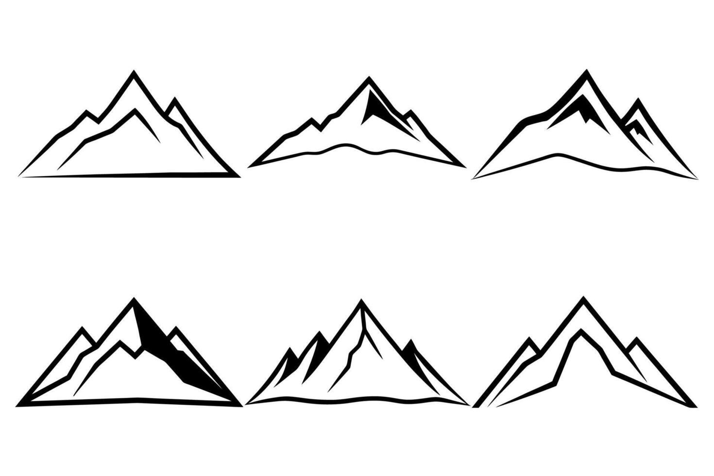 White mountain range illustration set isolated on white background vector