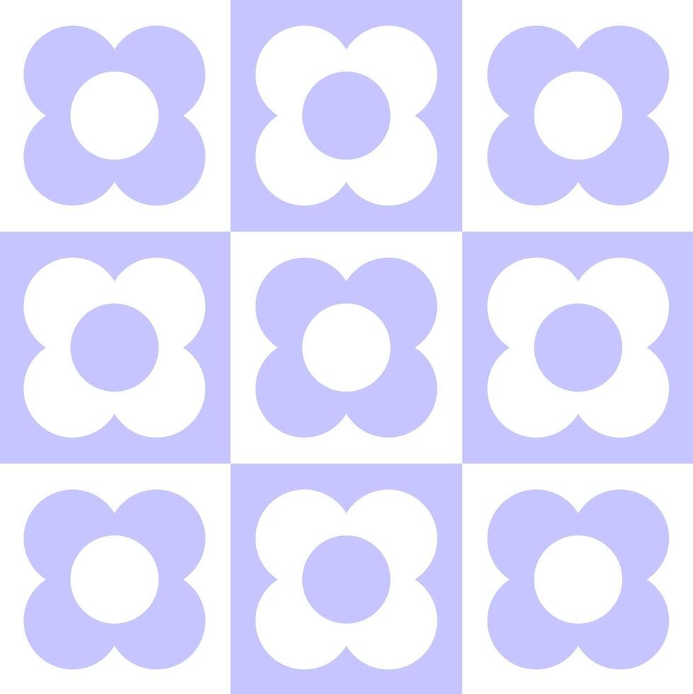 Retro Floral Grid with Violet Floral Seamless Pattern vector