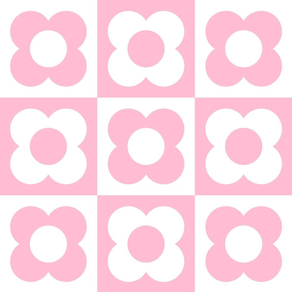 Retro Floral Grid with Pink Floral Seamless Pattern vector