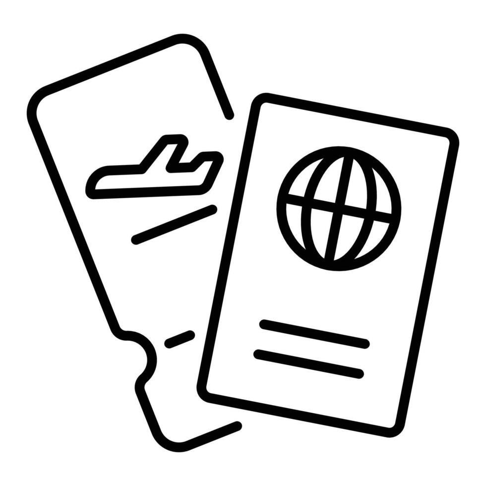 Passport and flight ticket line icon vector
